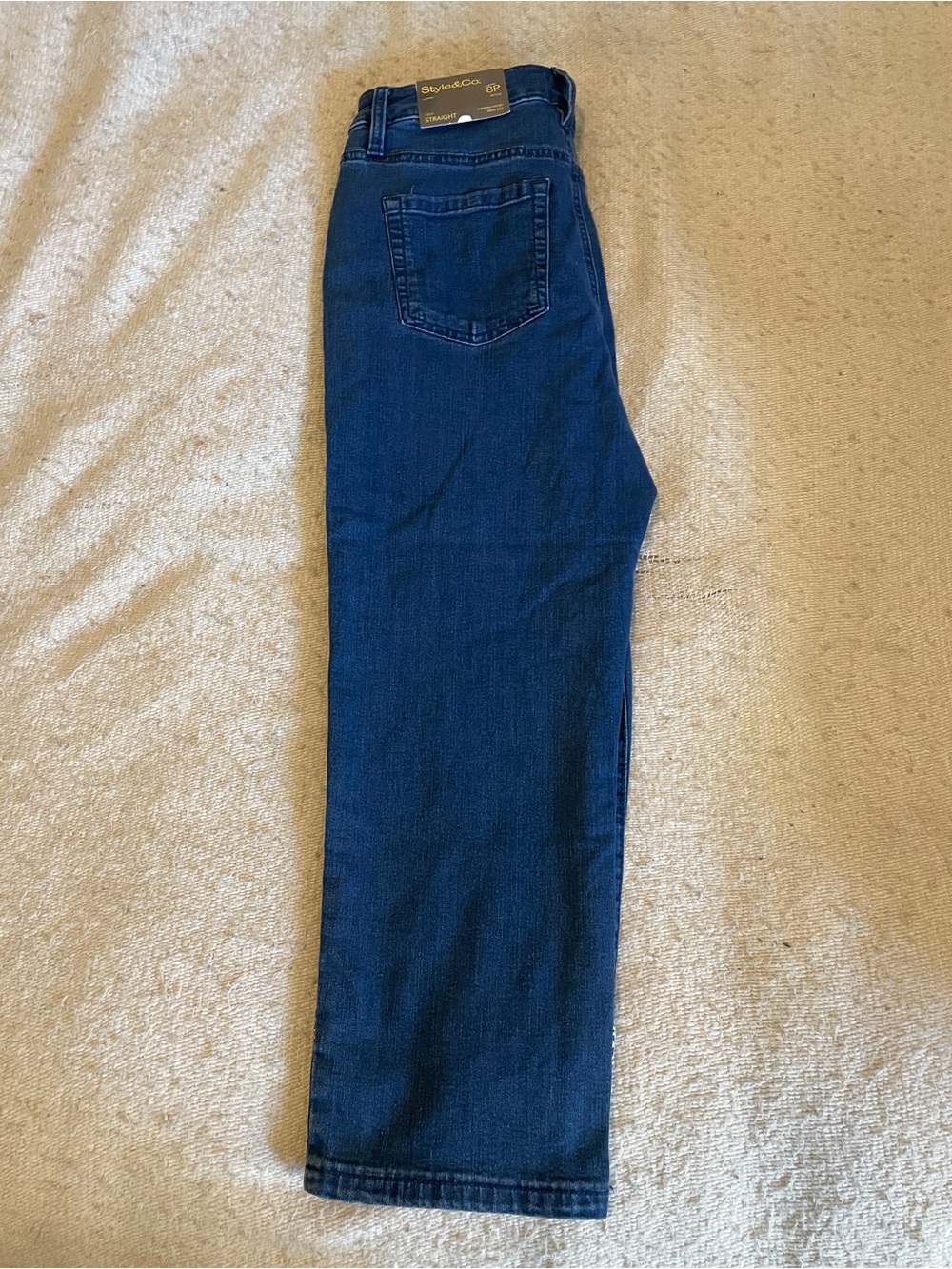 Style & Co. Dark Blue Cropped Jeans with White Embroidered Hem - Picture 4 of 5